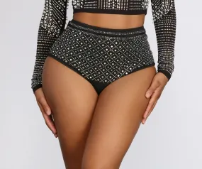 Beautifully Beaded Rhinestone And Pearl Crop Briefs