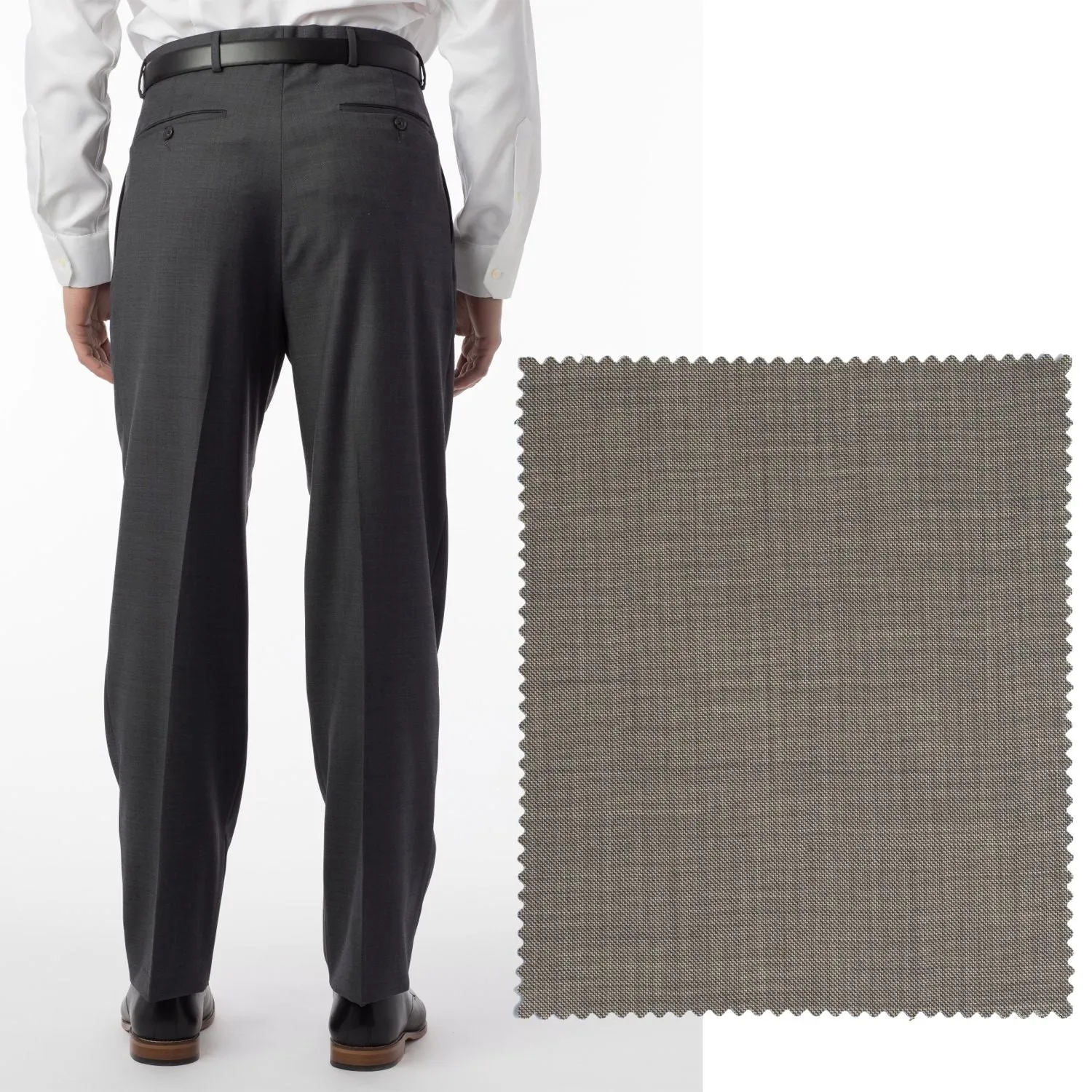 BIG FIT Sharkskin Super 120s Worsted Wool Comfort-EZE Trouser in British Tan (Manchester Pleated Model) by Ballin