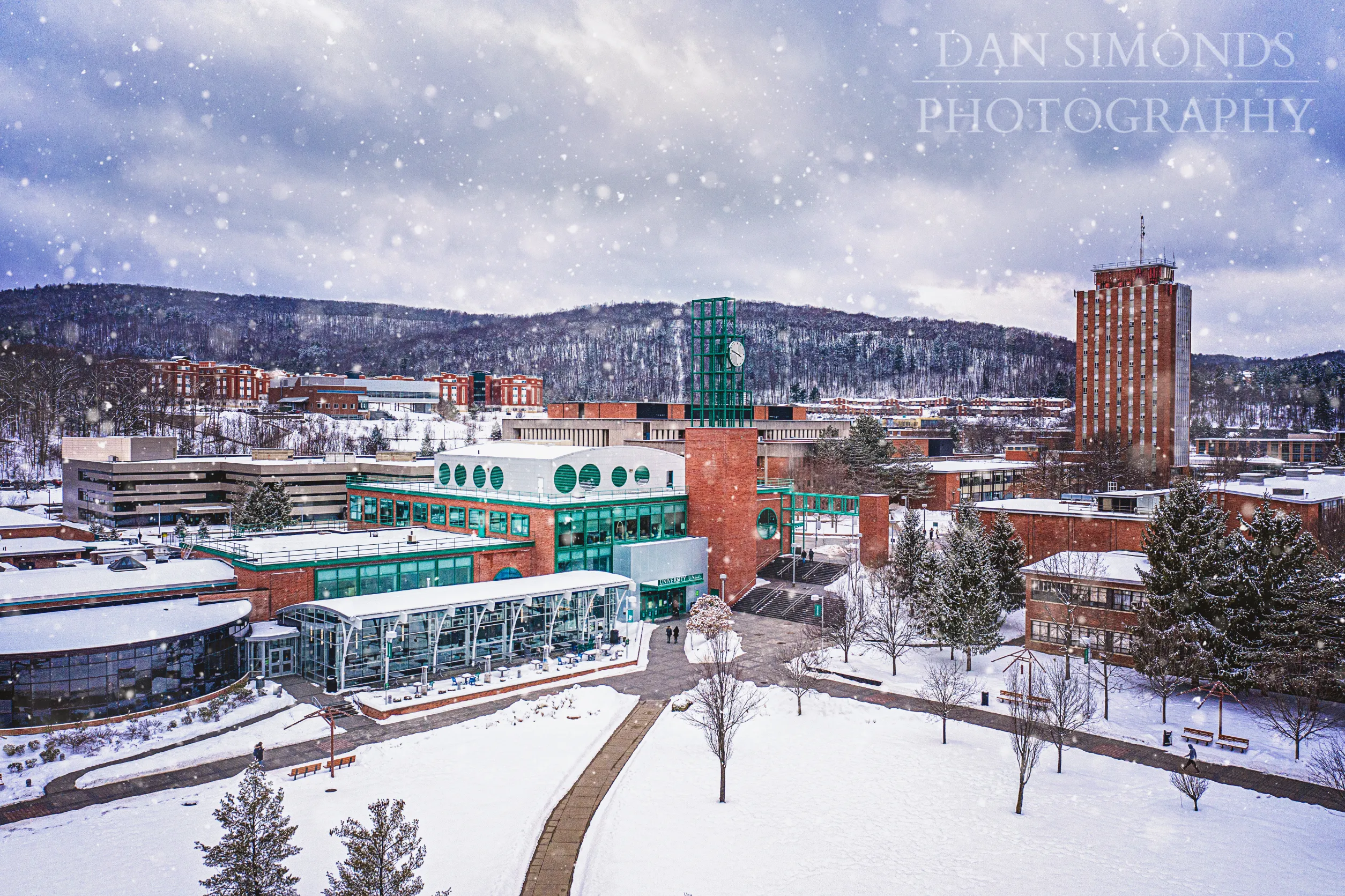 Binghamton University Winter Scene by Dan Simonds Canvas Print