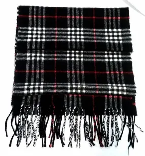 Black & White Plaid 100% Cashmere Dress Scarf