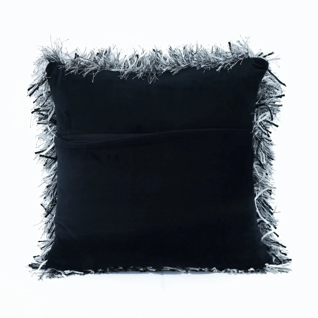 Black and White Ribbon Shaggy Throw Pillow