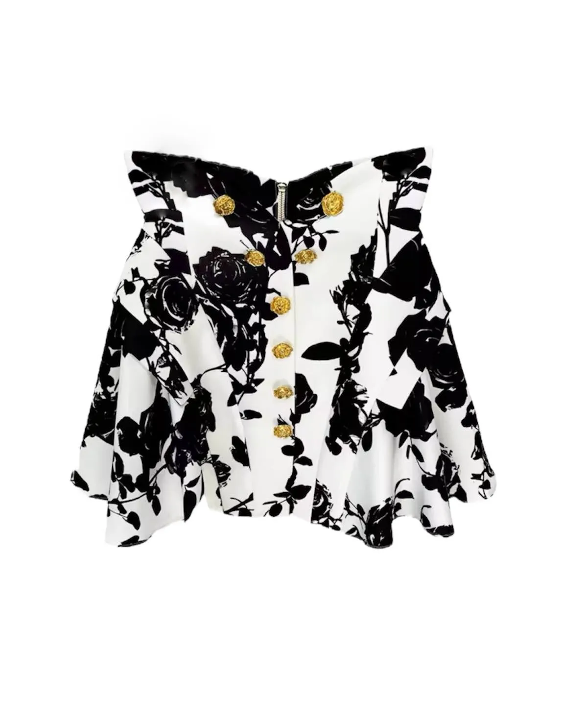 Black And White Short Skirt With Gold Buttons