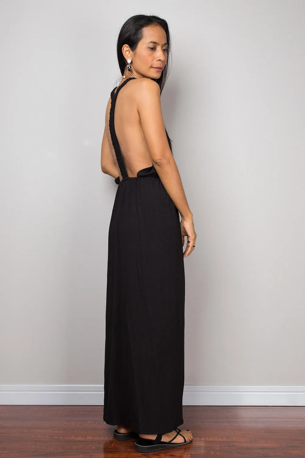 Black Halter dress with split