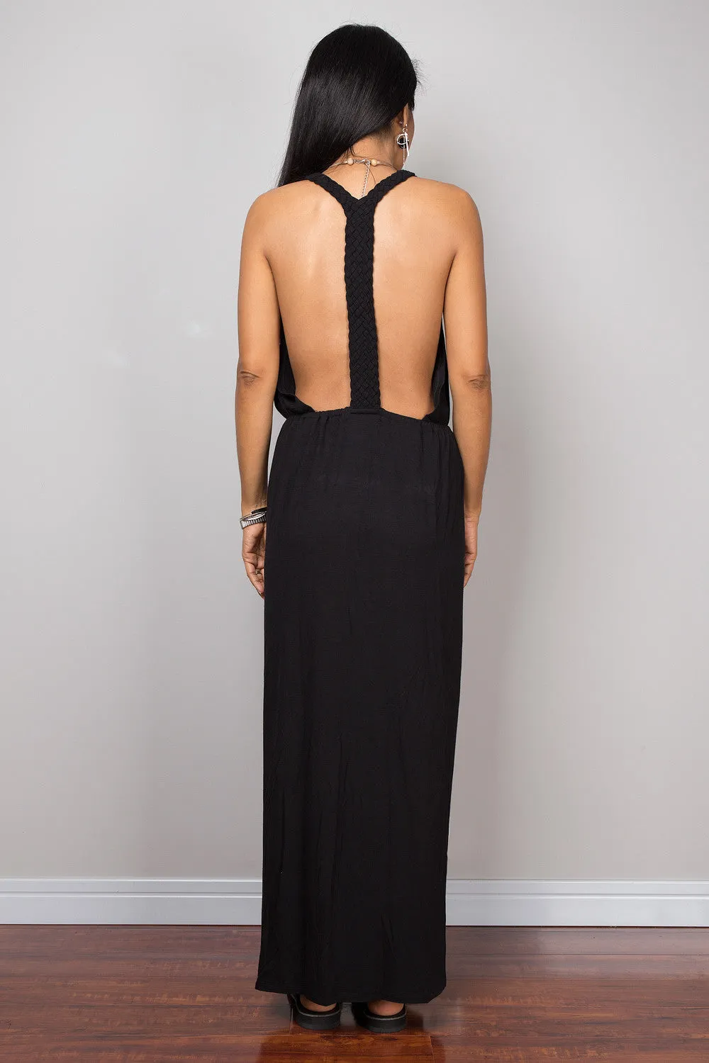 Black Halter dress with split