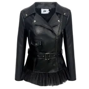 Black Leather Splice Moto Jacket