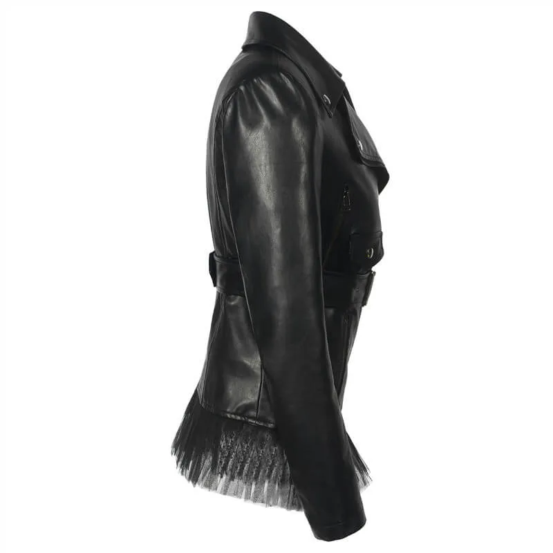 Black Leather Splice Moto Jacket