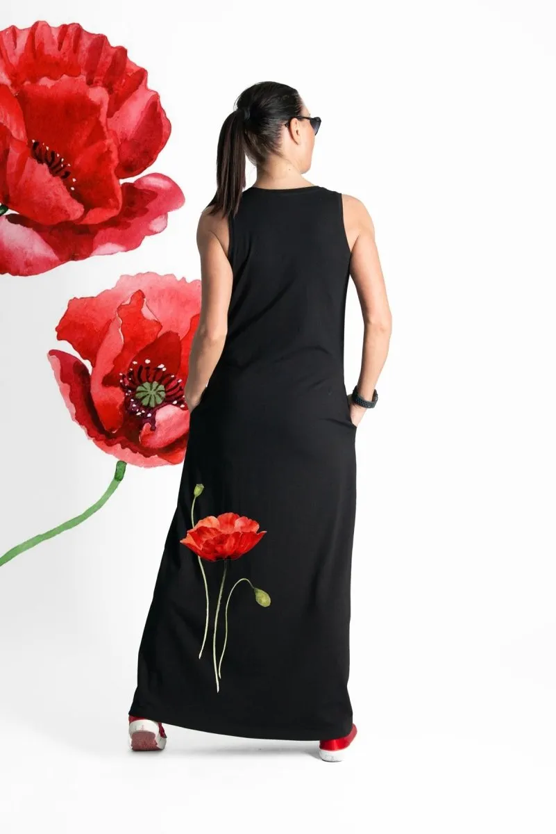 Black Poppies Jersey Dress MIKAELA