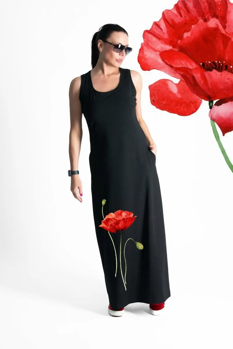 Black Poppies Jersey Dress MIKAELA