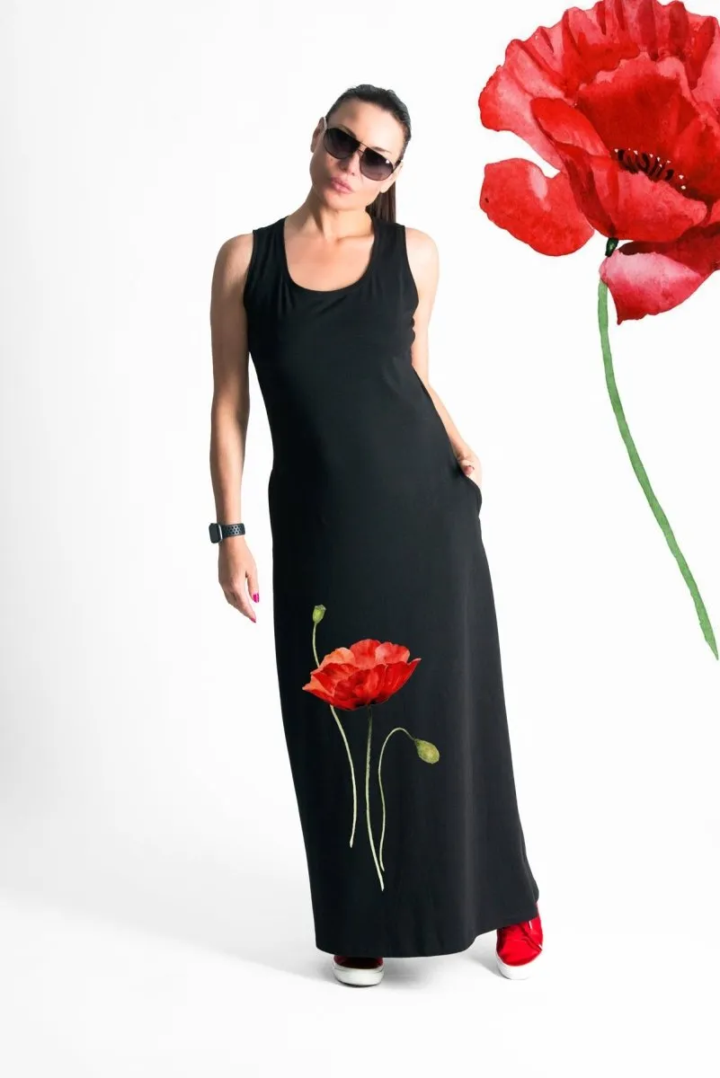 Black Poppies Jersey Dress MIKAELA