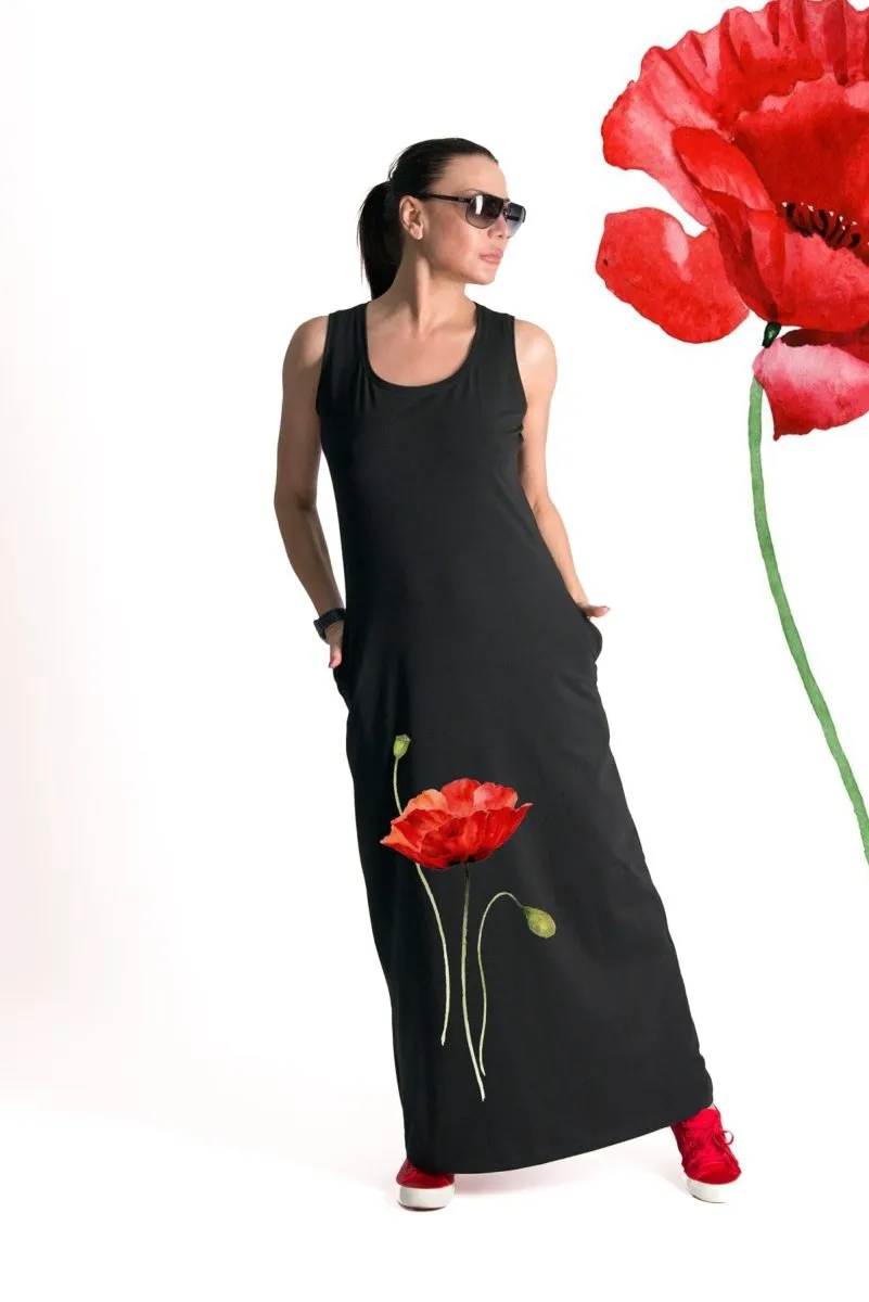 Black Poppies Jersey Dress MIKAELA