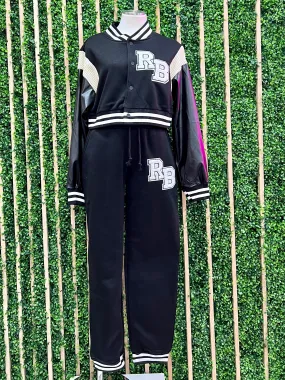 Black Varsity Jogger Set