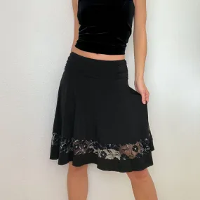 Black Y2K Floral Lace Midi Skirt