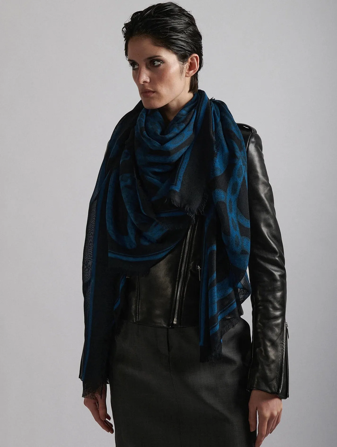 Blue and Black Snake Print Scarf