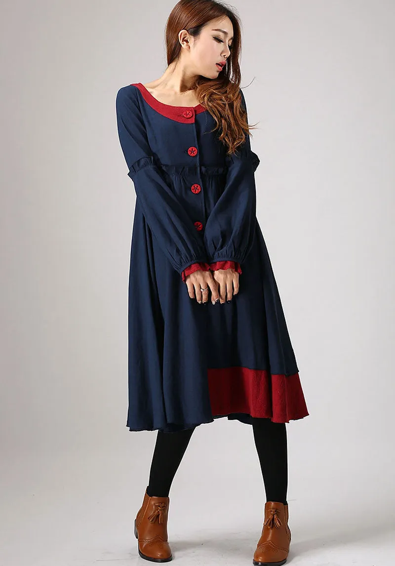 Blue linen long shirt 884#