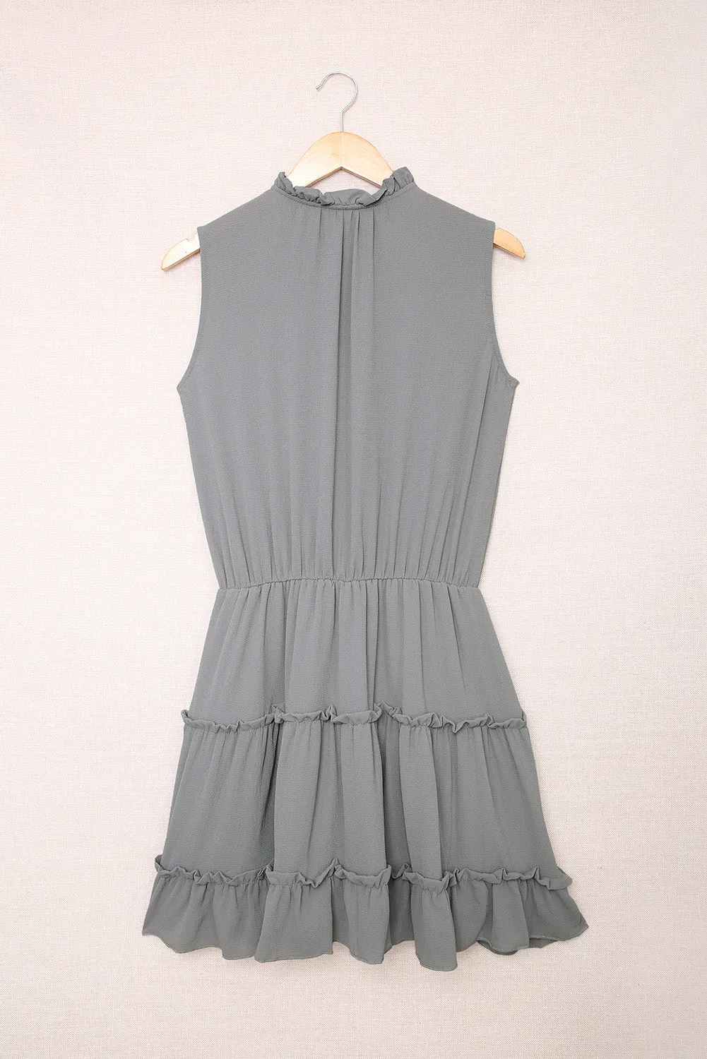 Blue Reversible Frill V Neck Sleeveless Swing Mini Dress