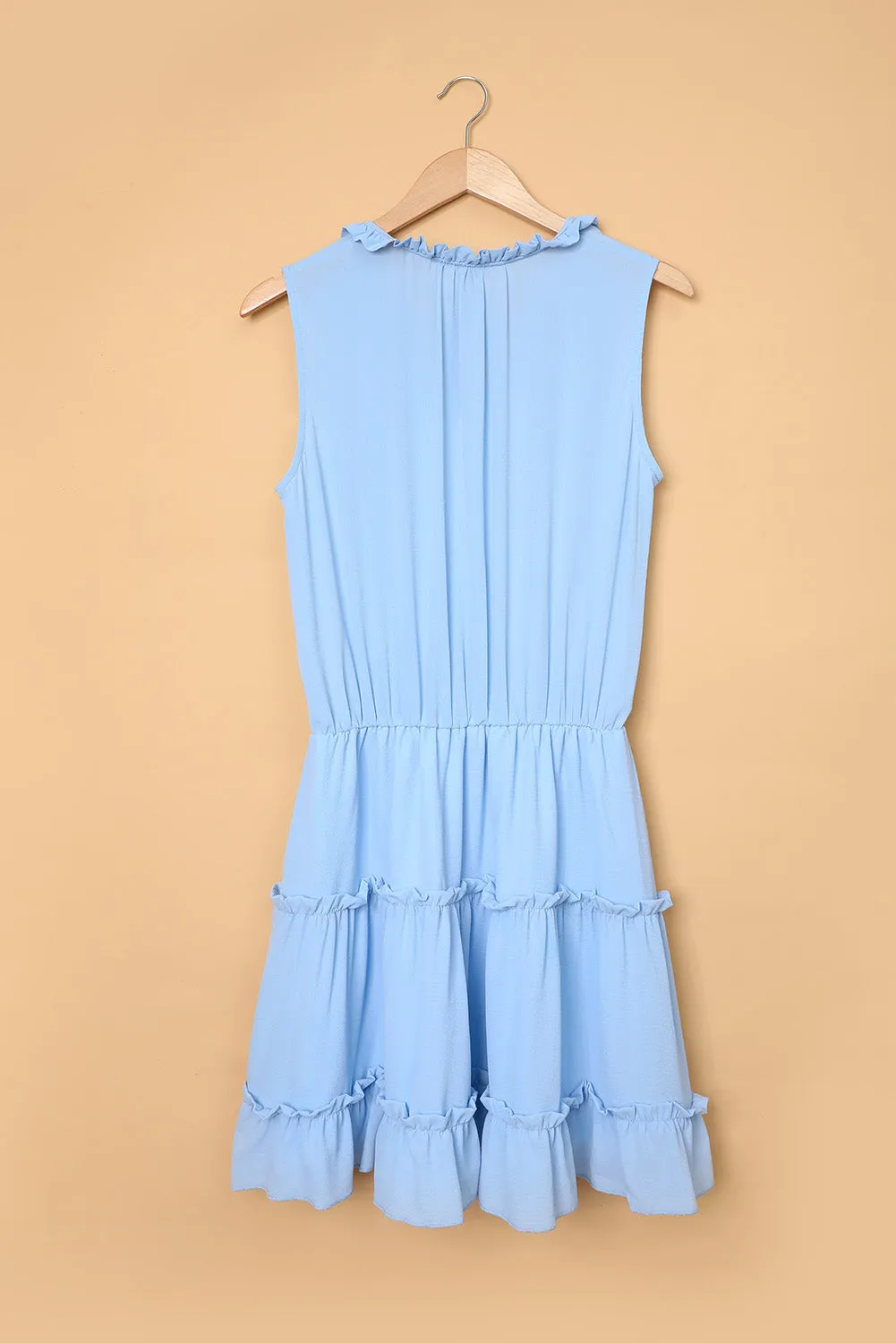 Blue Reversible Frill V Neck Sleeveless Swing Mini Dress