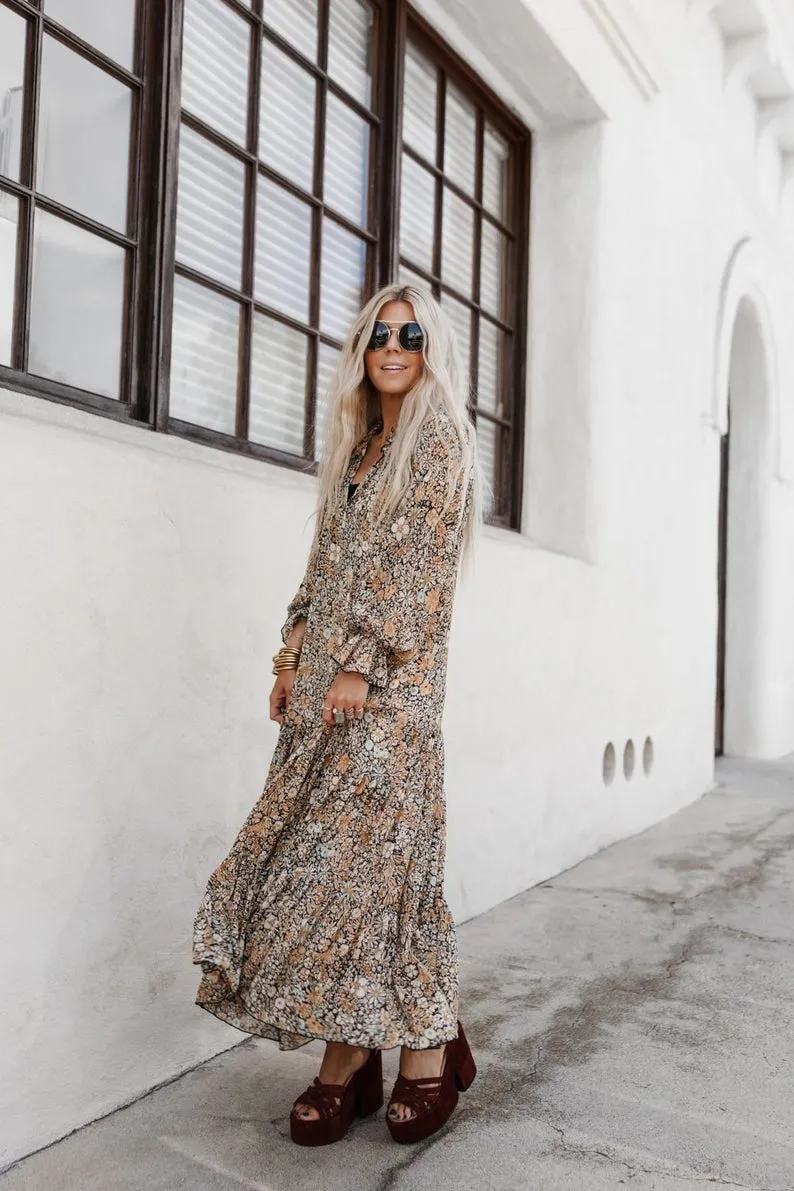 Bohemian Floral Summer Maxi Dress for Women, Boho Dress