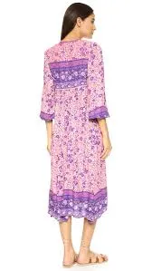 Boho Maxi Dress "Folk Town" Pink & Purple Floral Peasant Sleeved Long Festival Gown Small Medium Or Large