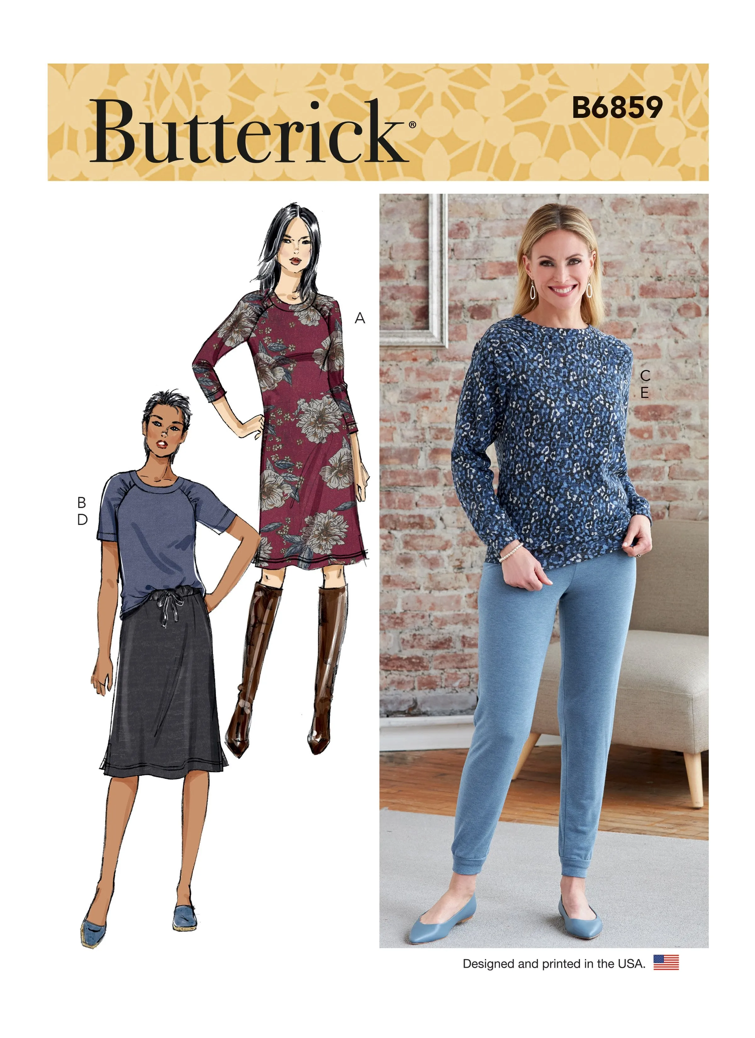 Butterick 6859 Misses' Knit Dress, Tops, Skirt and Pants Pattern