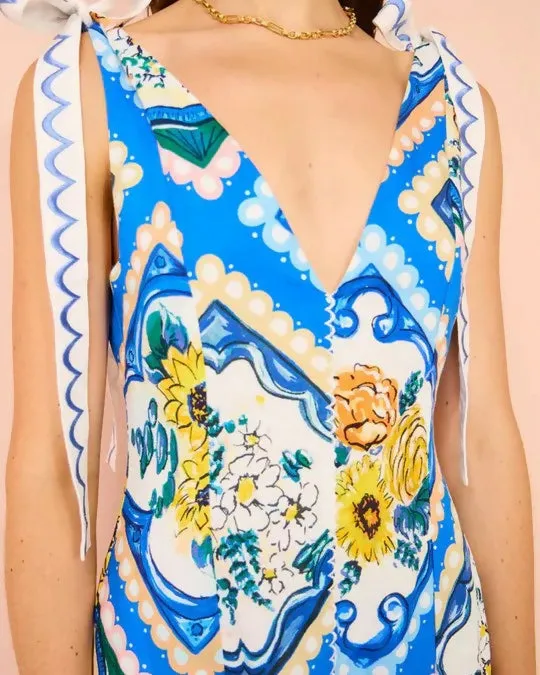 By Nicola Adoncia Tie Shoulder Maxi Dress in Azure Floral