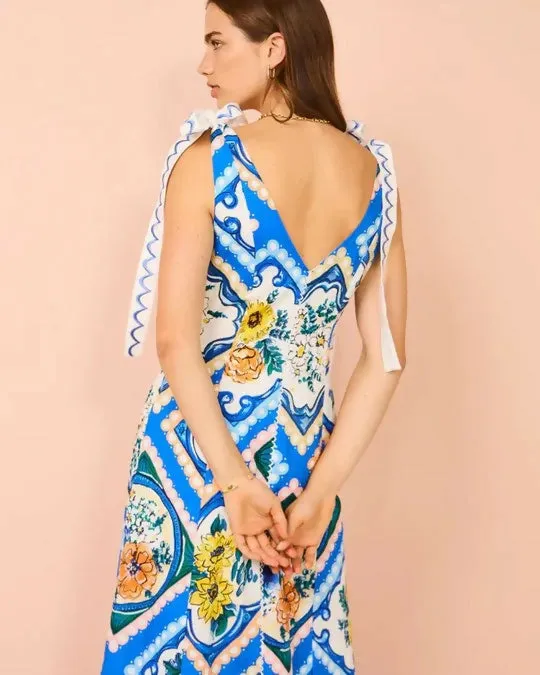 By Nicola Adoncia Tie Shoulder Maxi Dress in Azure Floral