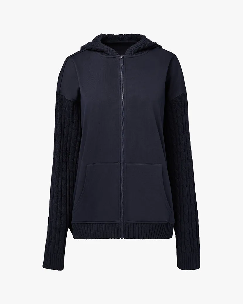 Cable Knit Sleeve Zip Up Hoodie