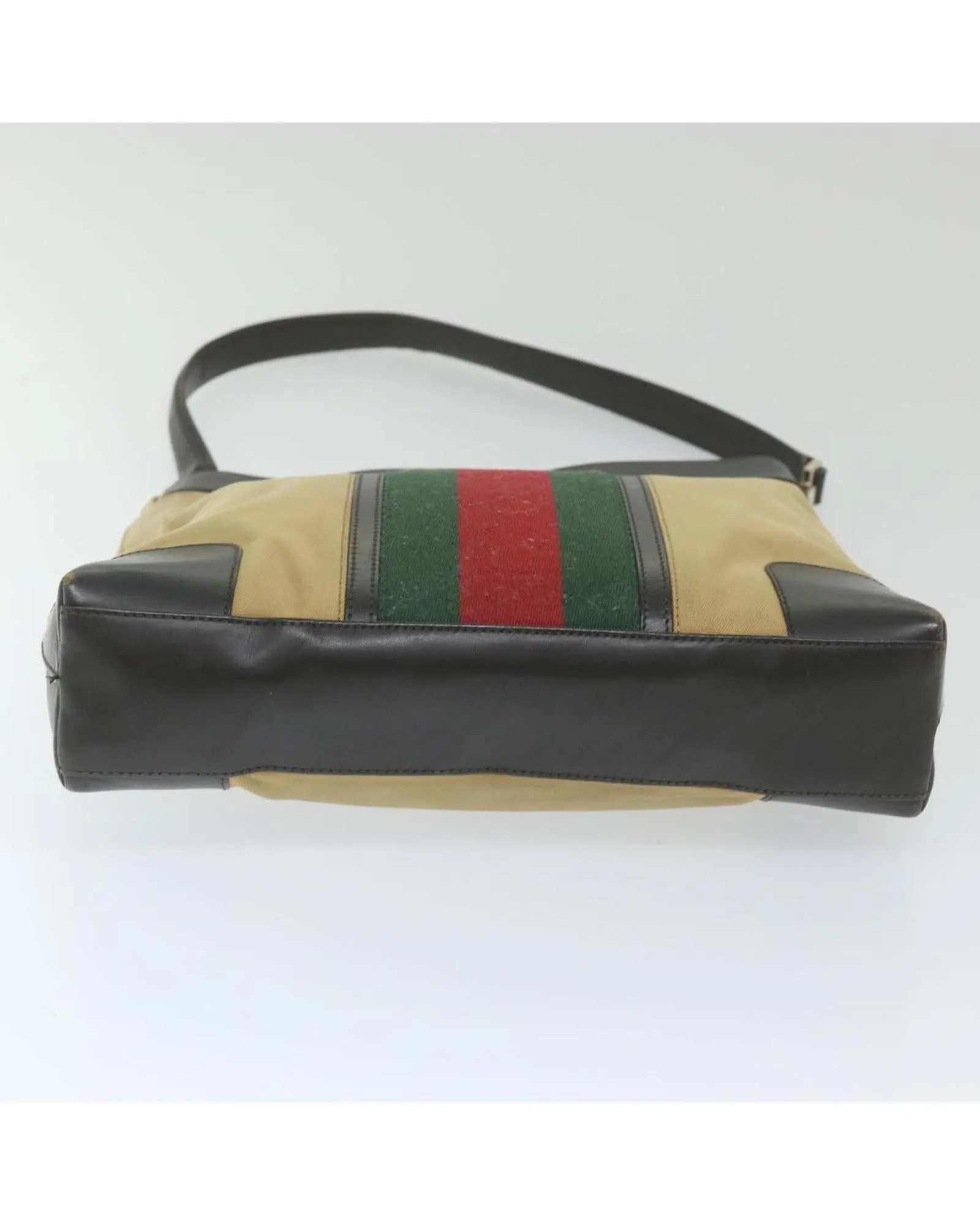 Canvas Beige Red Shoulder Bag with Web Detail by Italian Designer