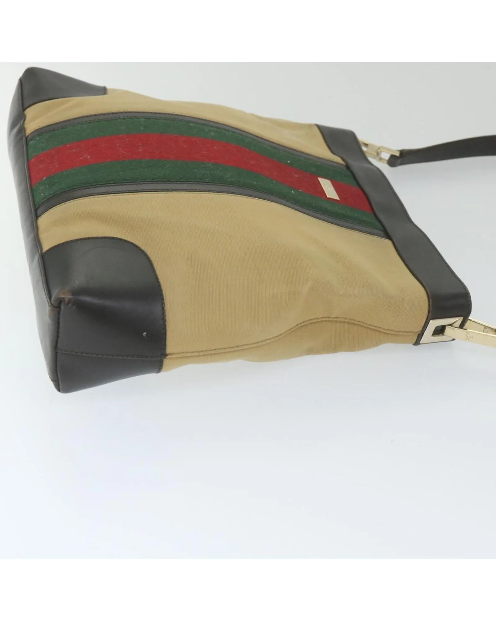 Canvas Beige Red Shoulder Bag with Web Detail by Italian Designer