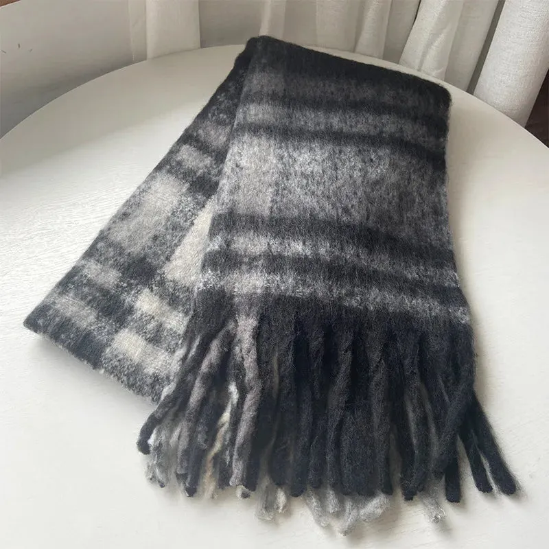 Cashmere Plaid Scarf with Tassel Detail