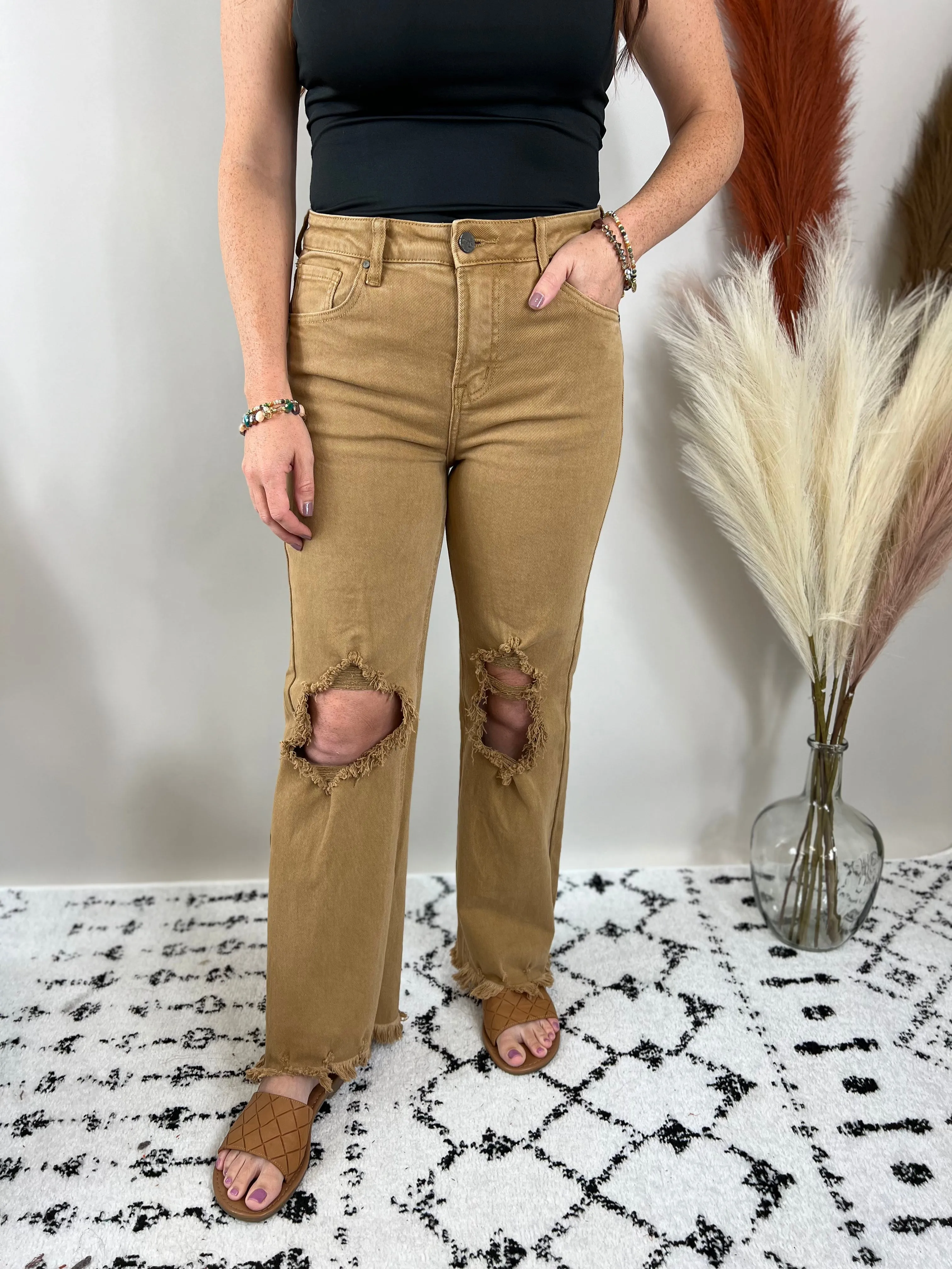 Cassandra Mocha High Rise Distressed Straight Jean