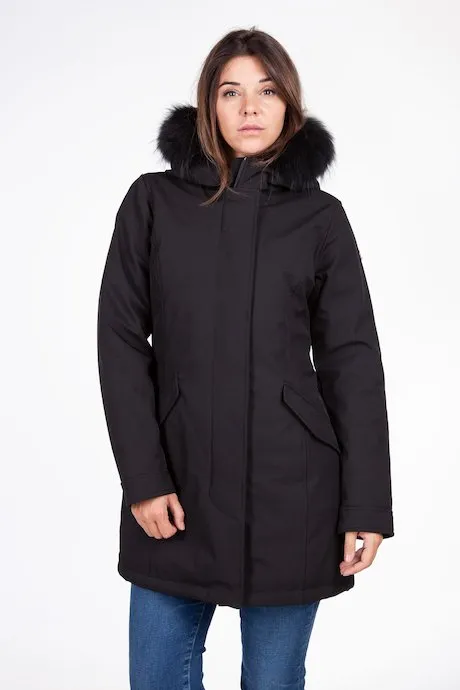 Censured Parka lungo con cappuccio e pelliccia CW178PTNEP90 black