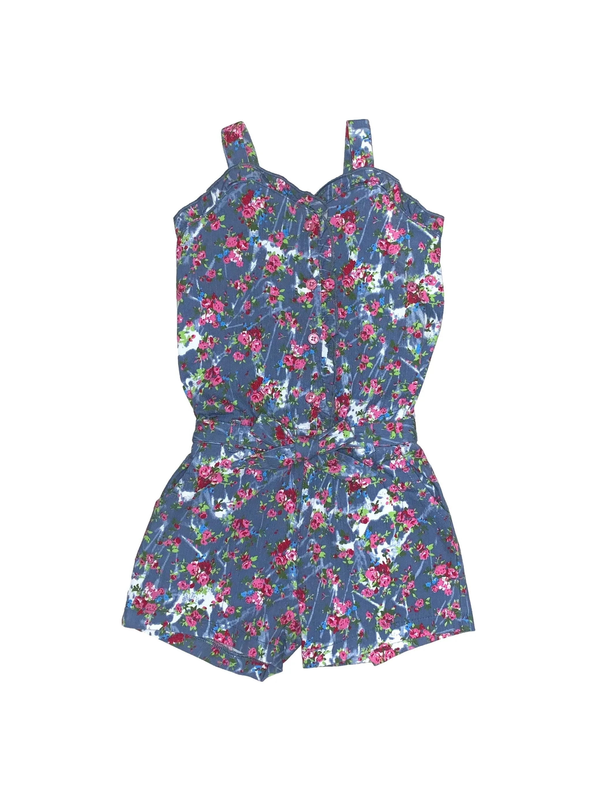 Chambray Flower Romper 2-8