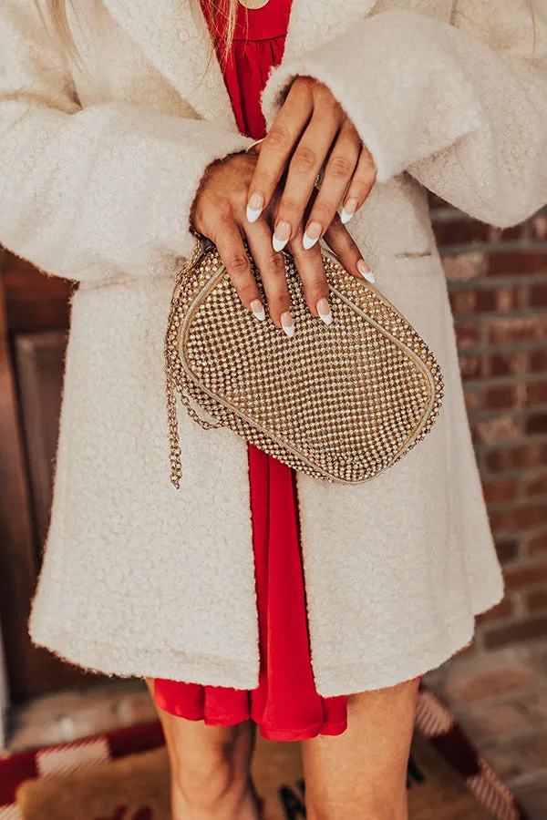 Champagne Getaway Rhinestone Clutch In Gold