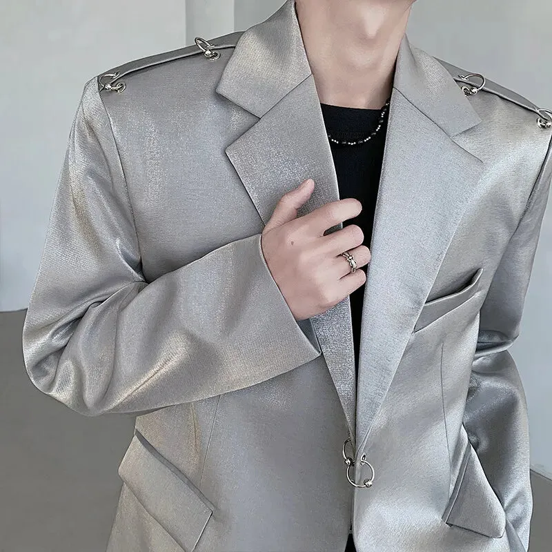 Chicmy-High Grade Metal Ring Blazers Men Leisure Loose Suit Jackets Male Lapel Fashion Streetwear Coat All-match Korean Suit-tops