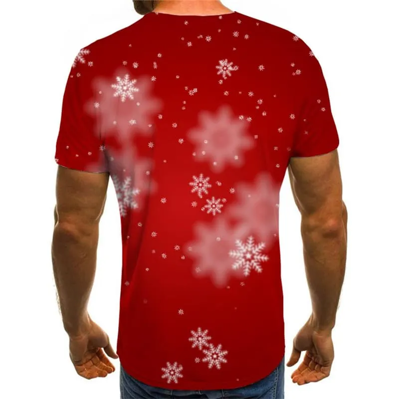 Christmas T-shirt Men Snowflake Tshirts Novelty Red T-shirts Graphic New Year T-shirts 3d