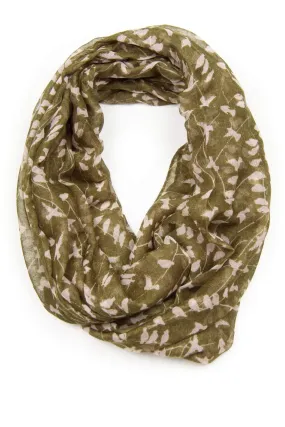 Circle Scarf / Deep Grass Green / Bird Print / Unisex