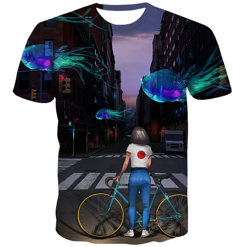 City T shirts Men Bicycle Tshirt Anime Novel T-shirts 3d Harajuku Tshirts Cool