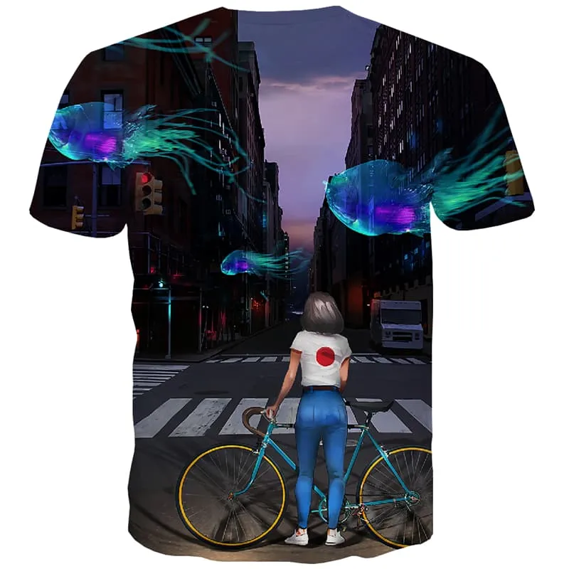 City T shirts Men Bicycle Tshirt Anime Novel T-shirts 3d Harajuku Tshirts Cool