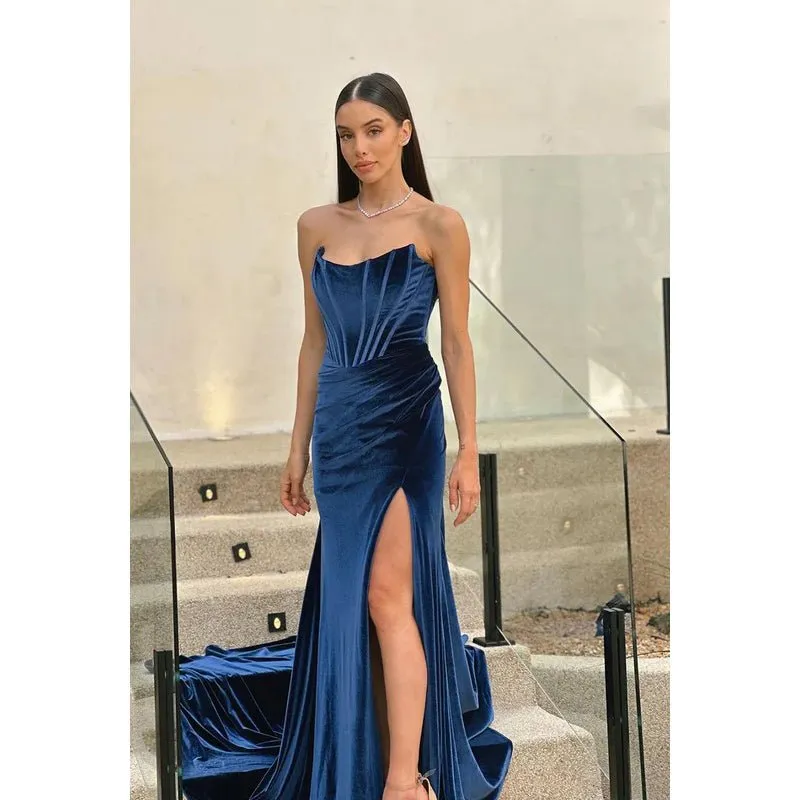 Classic & Timeless Off-Shoudler Sleevelesss Ruched Side Slit Party Prom Dress