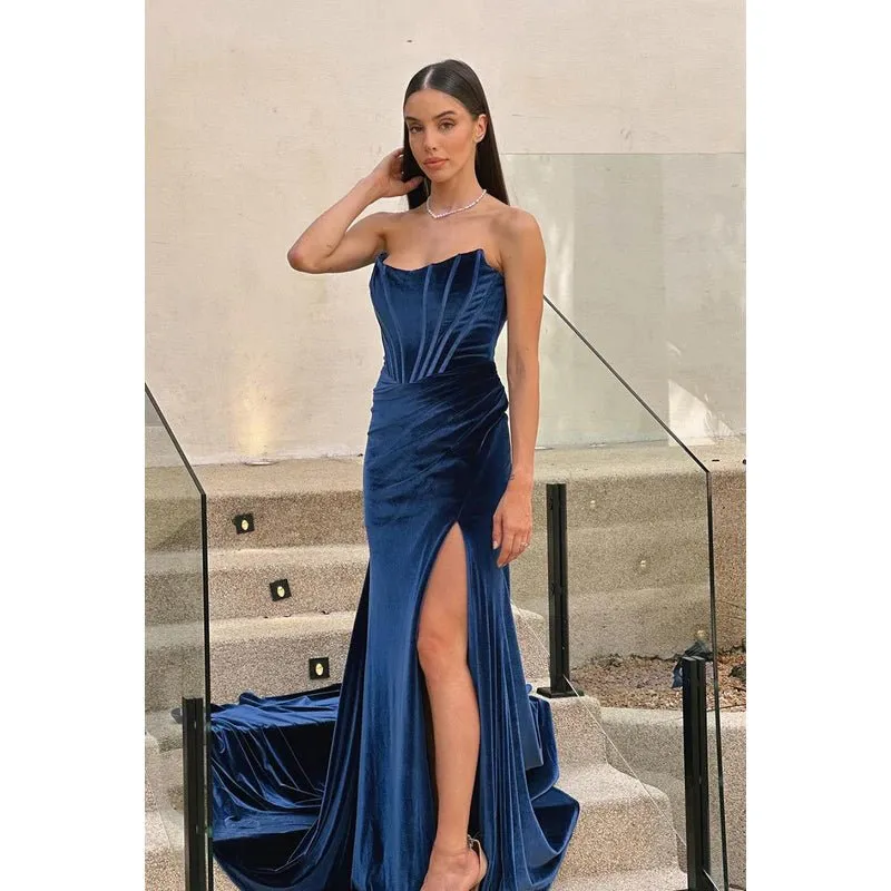 Classic & Timeless Off-Shoudler Sleevelesss Ruched Side Slit Party Prom Dress