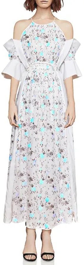 Cold-Shoulder Sequined Halter Maxi Dress