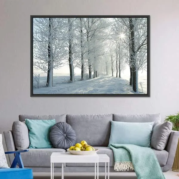 Country Road In Winter Canvas Wall Art