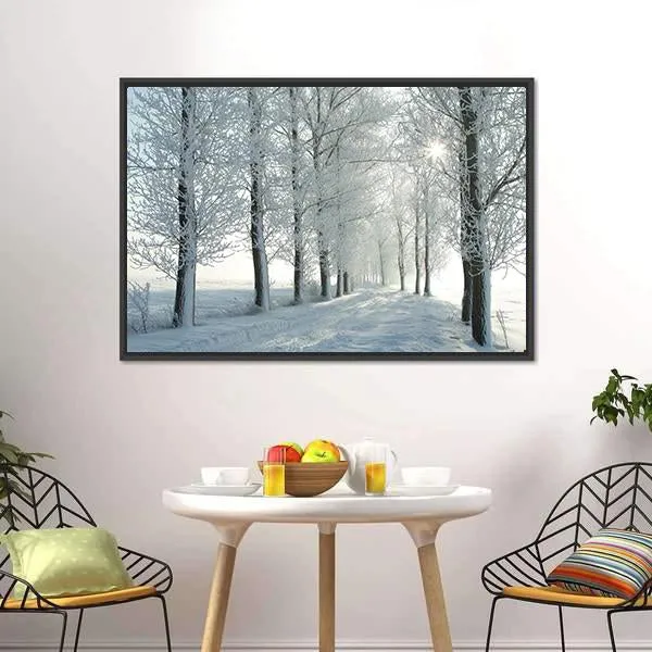 Country Road In Winter Canvas Wall Art