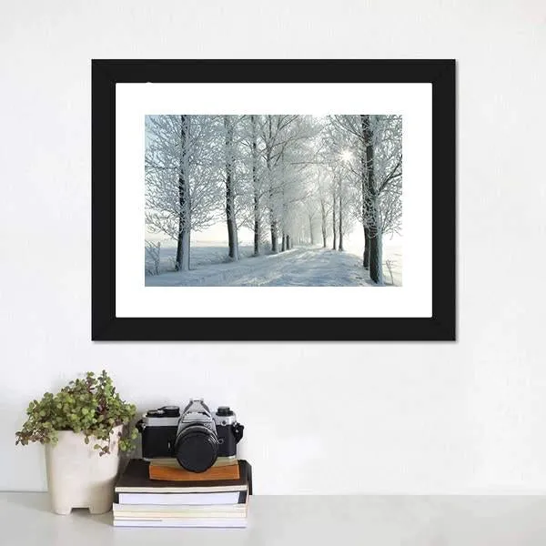 Country Road In Winter Canvas Wall Art