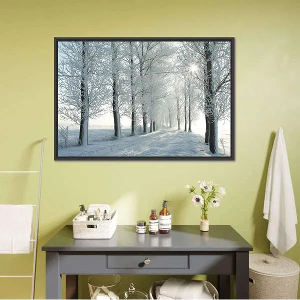 Country Road In Winter Canvas Wall Art