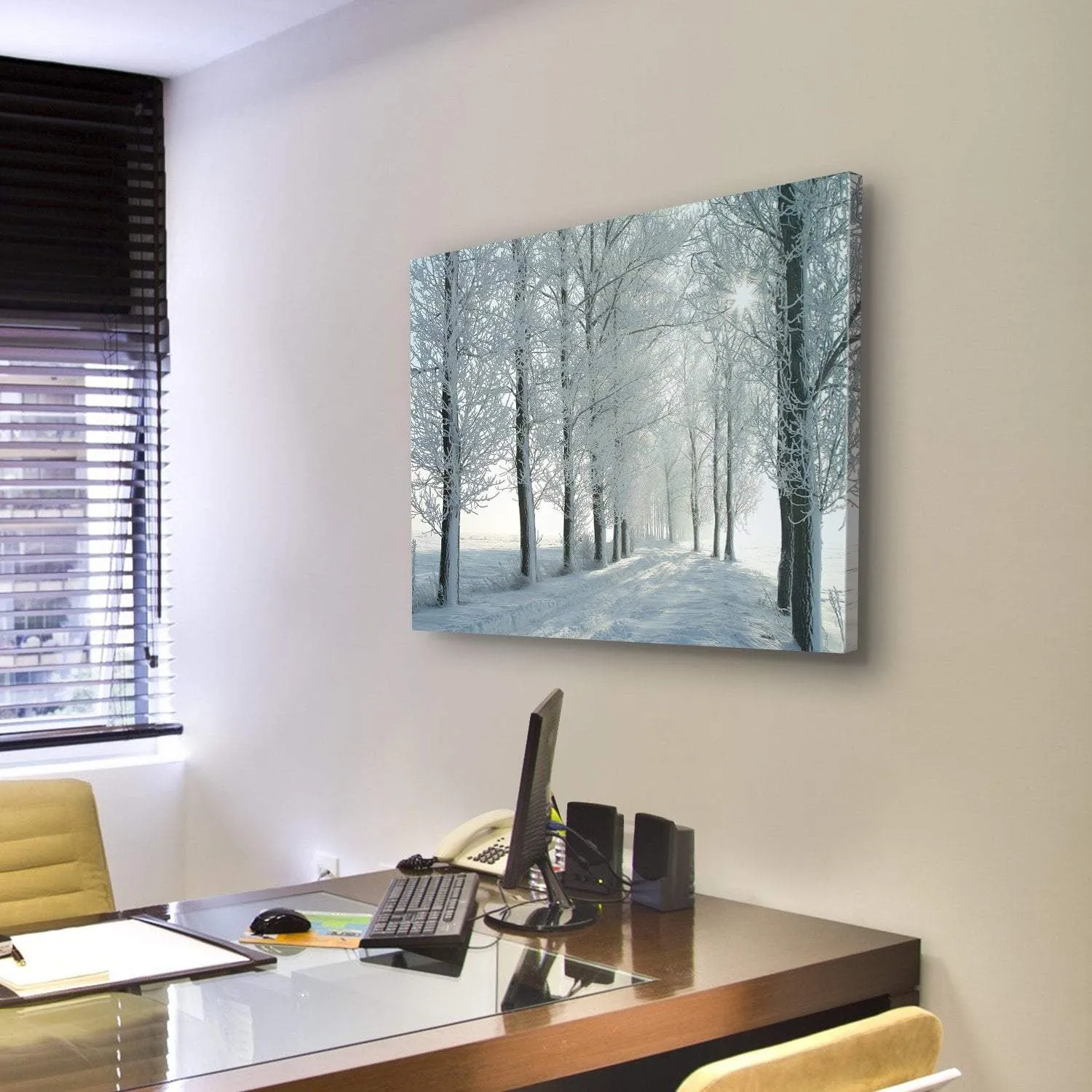 Country Road In Winter Canvas Wall Art