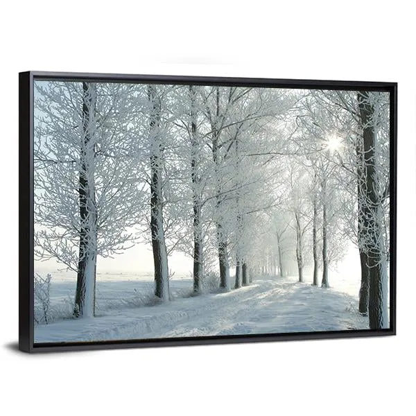 Country Road In Winter Canvas Wall Art