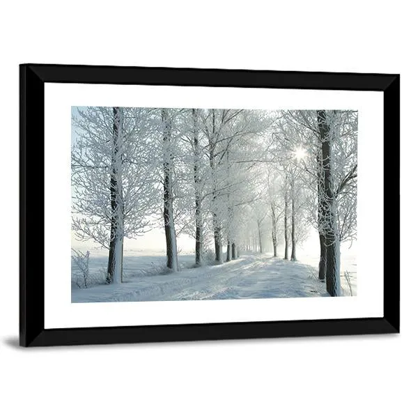 Country Road In Winter Canvas Wall Art