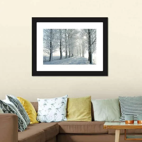 Country Road In Winter Canvas Wall Art