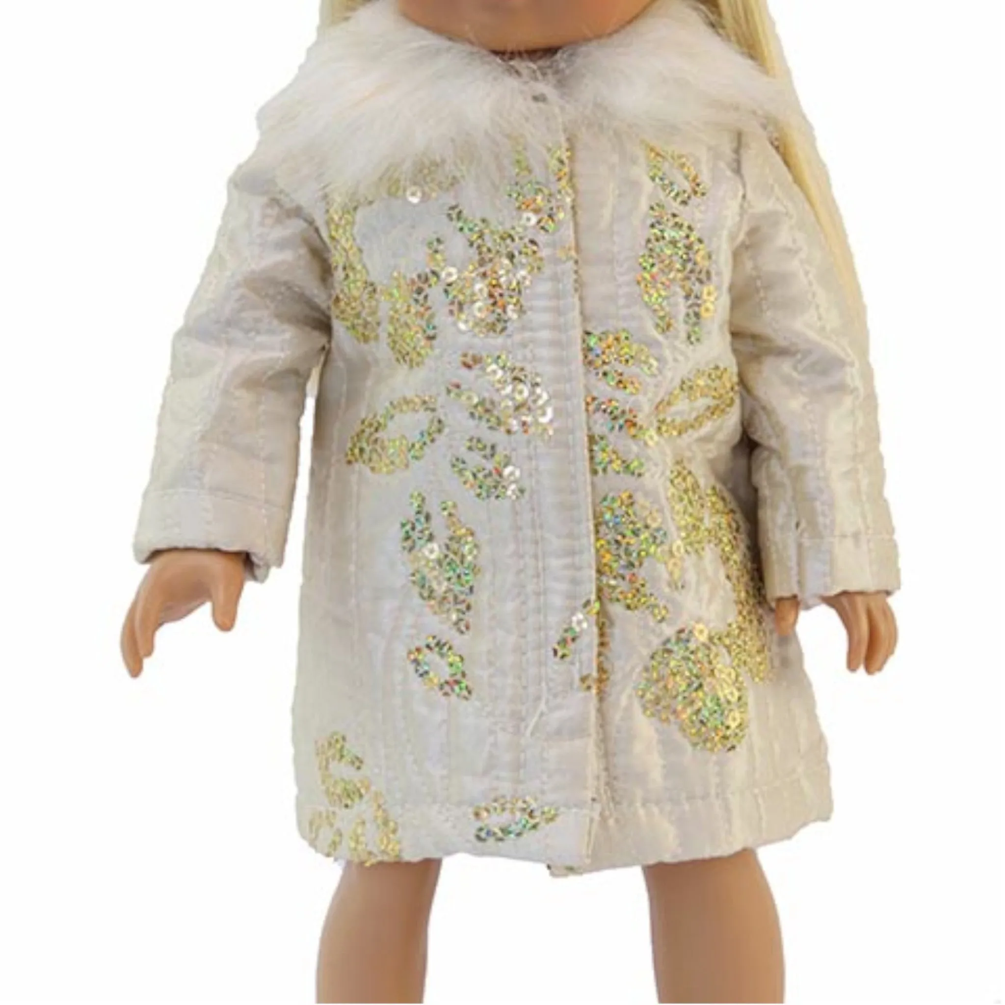 Cream Coat with Gold Sequin Flower Design for 18-inch dolls